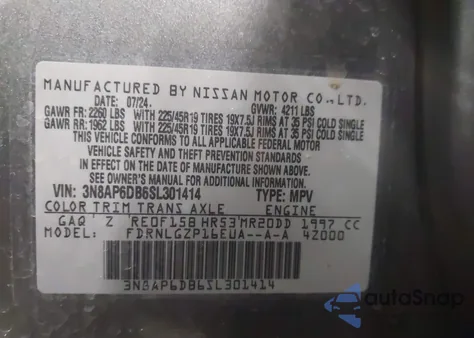 2025 Nissan Kicks Sr Intelligent Awd from USA, damaged, VIN 3N8AP6DB6SL301414